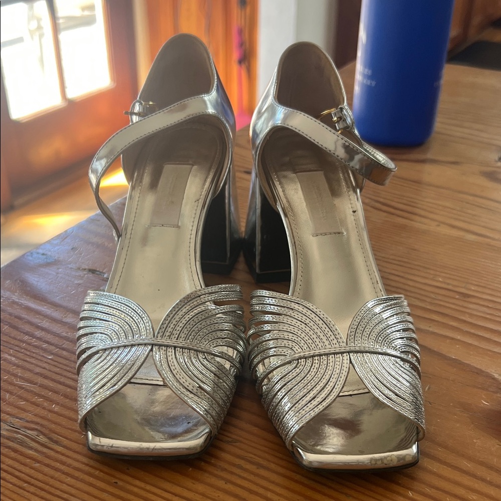Suzanne Rae High 70’s Sandal in mirror silver